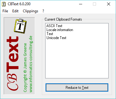 CBText reduces the Clipboard contents to text